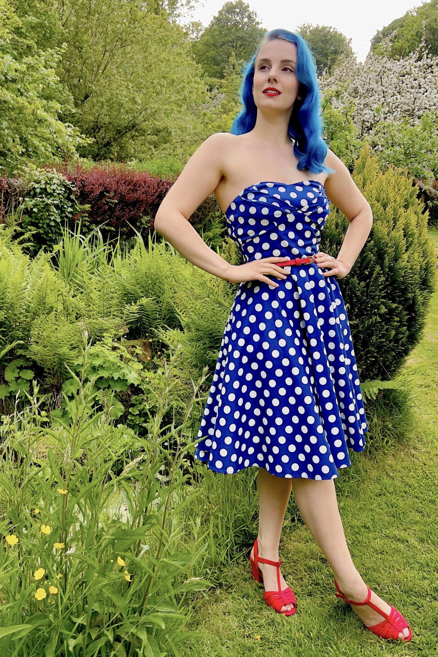 Melissa Bandeau Retro Rockabilly Dress in Navy