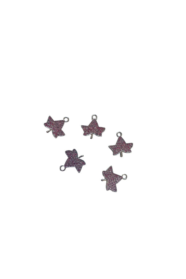 The Silver and Pink Rhinestone Ivy Leaf Charm