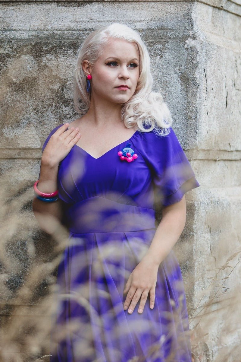 Meredith Comfortable Flattering Floaty Chiffon Dress in Royal Blue