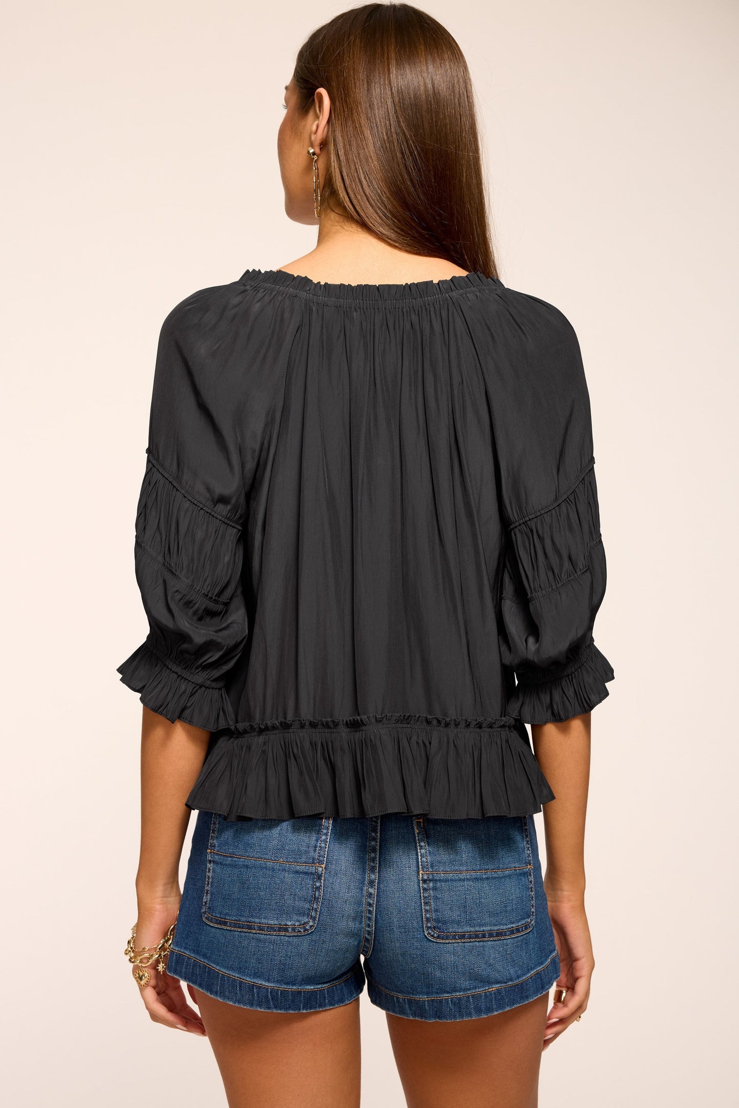 Natasha Ruched Square Neck Blouse | BLACK