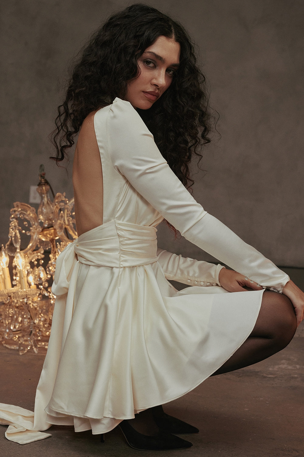 ivory bow mini dress