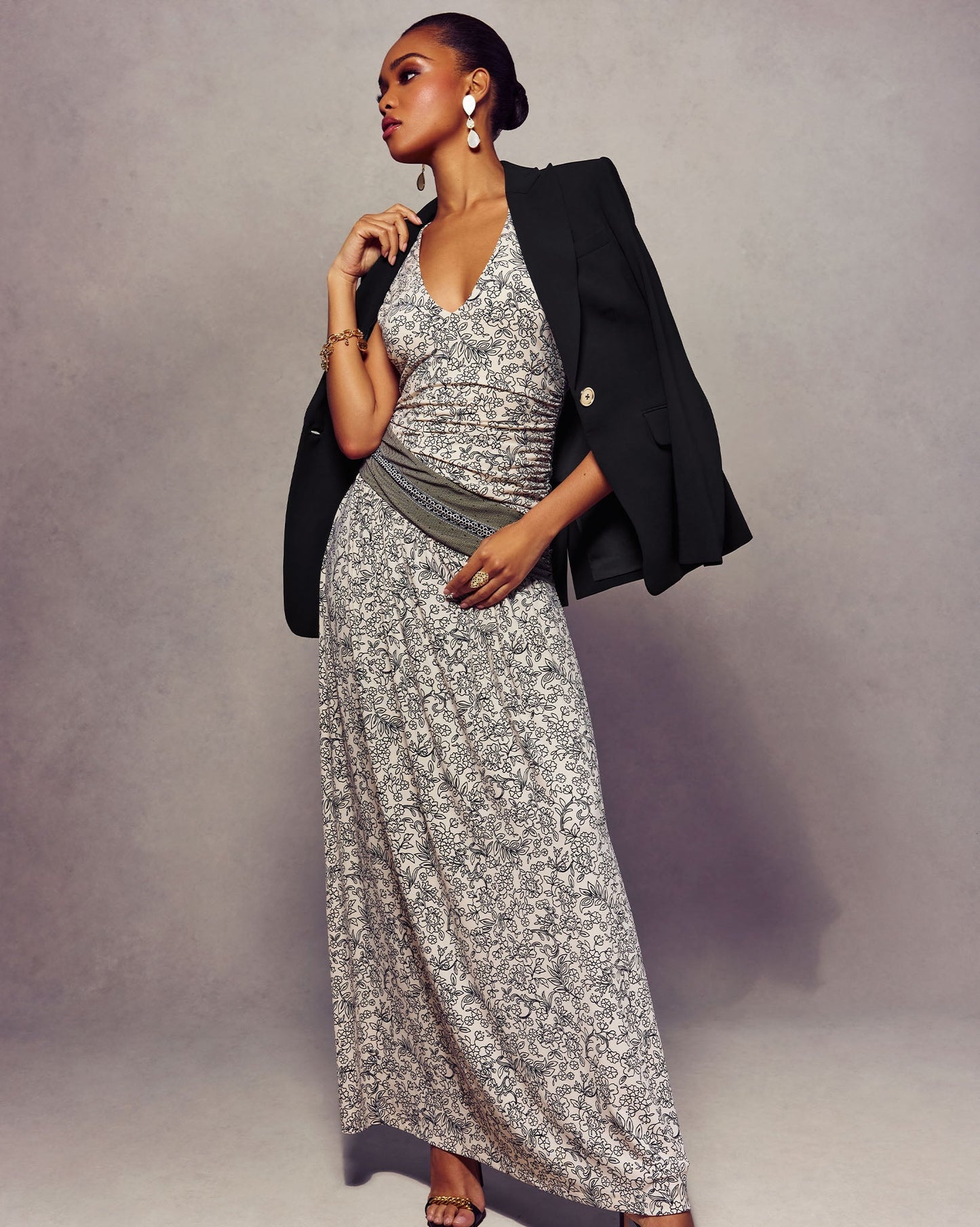 Jamie Jersey Ruched V-Neck Maxi Dress