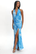 Palomino Plunging Halter Maxi Dress Print Blue