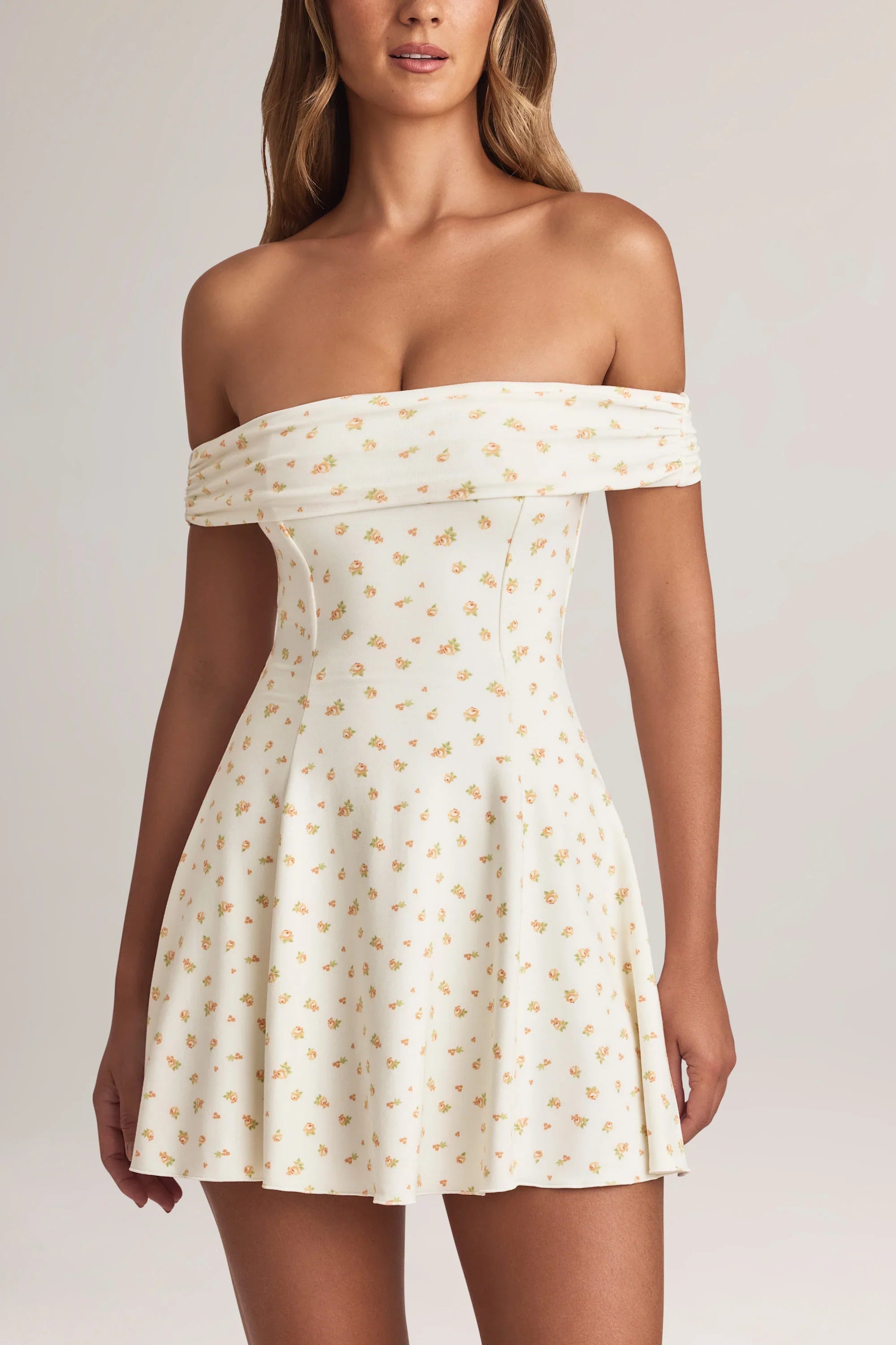 Modal Off-Shoulder A-Line Mini Dress in Floral Print
