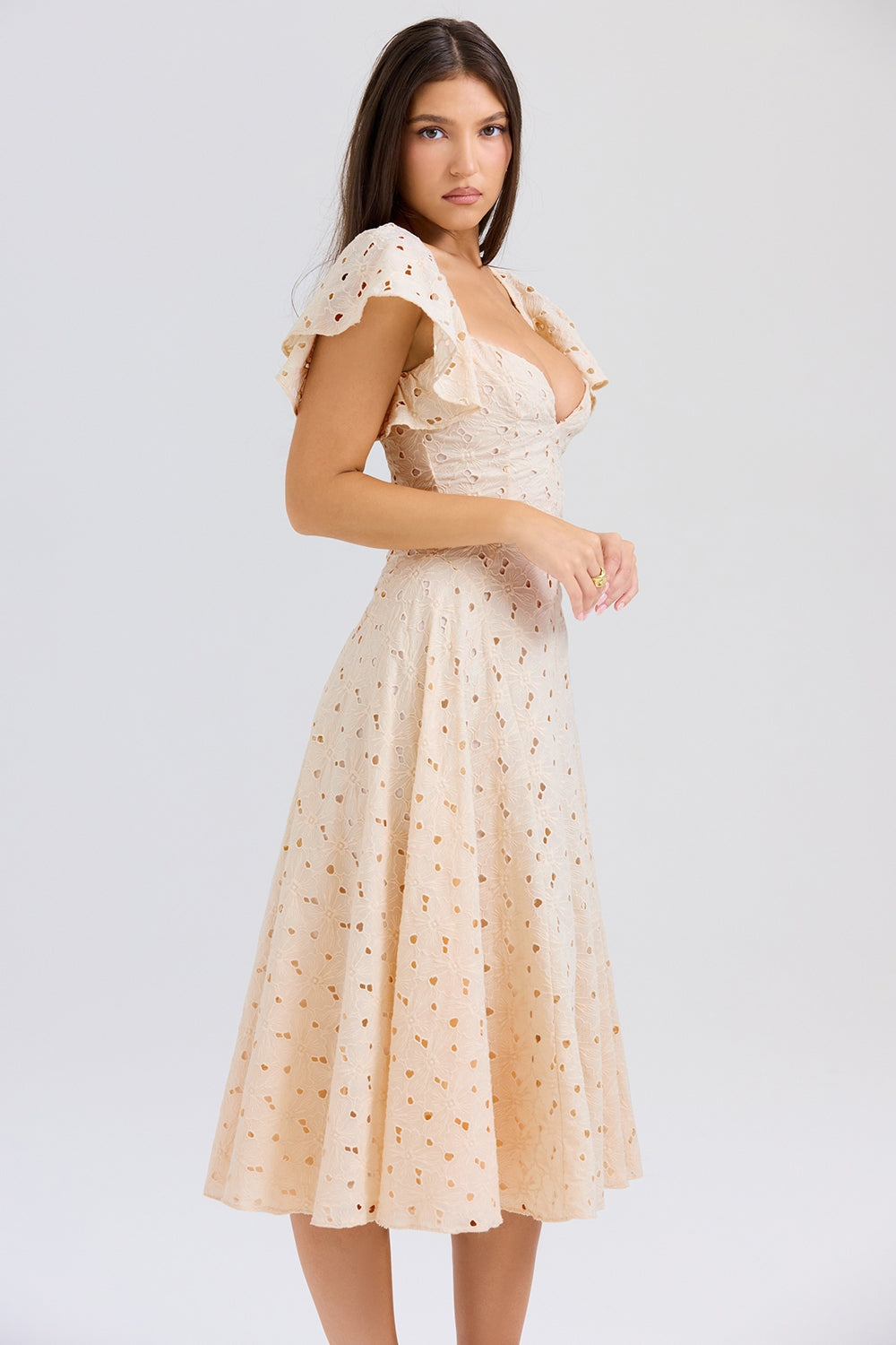cream tea broderie anglais midi dress