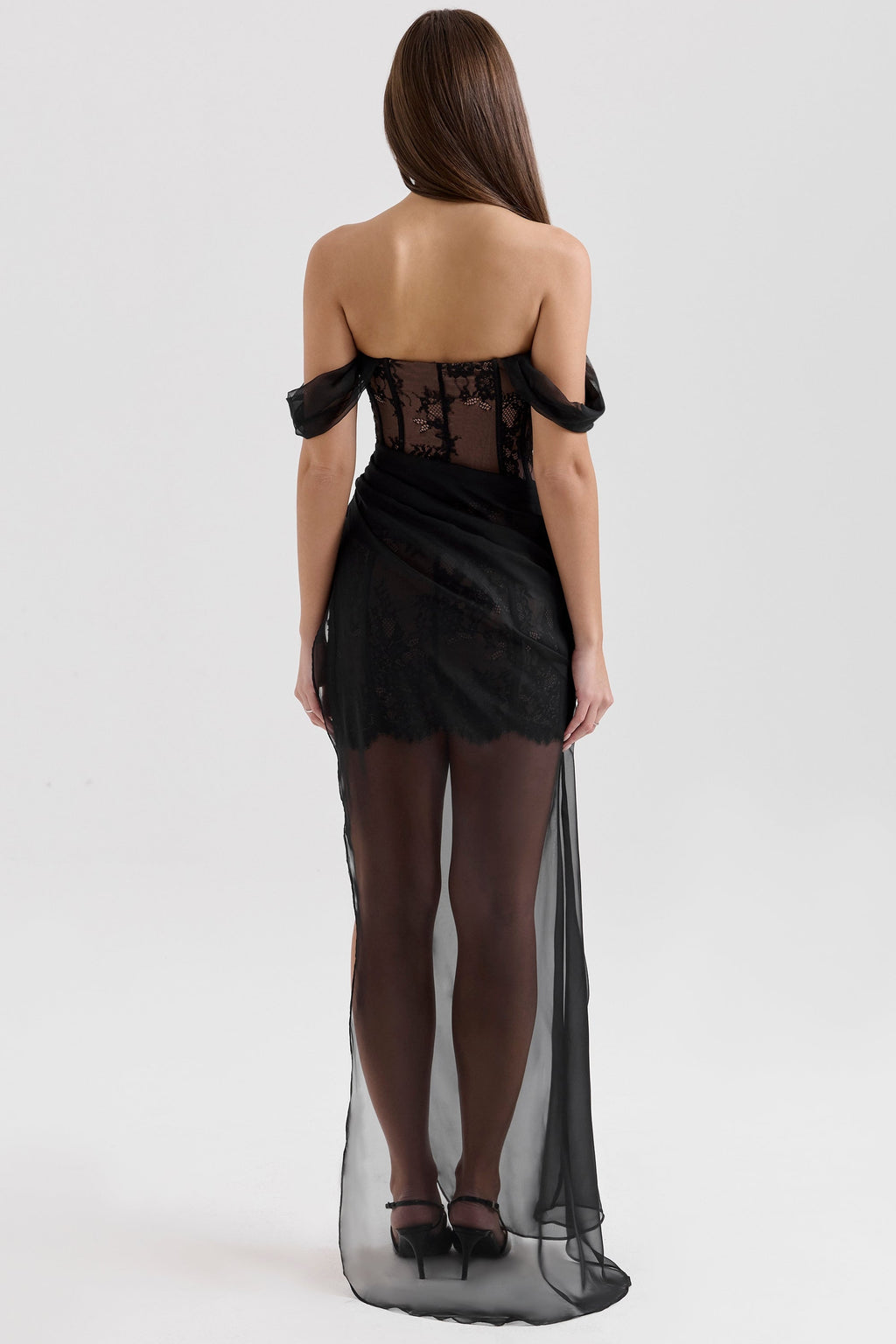 black off shoulder lace maxi dress
