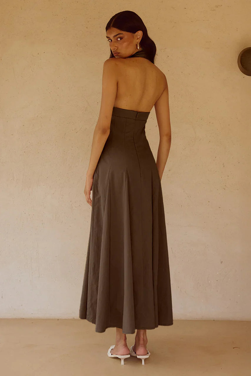 ASTRID HALTER MIDI DRESS - CHOCOLATE