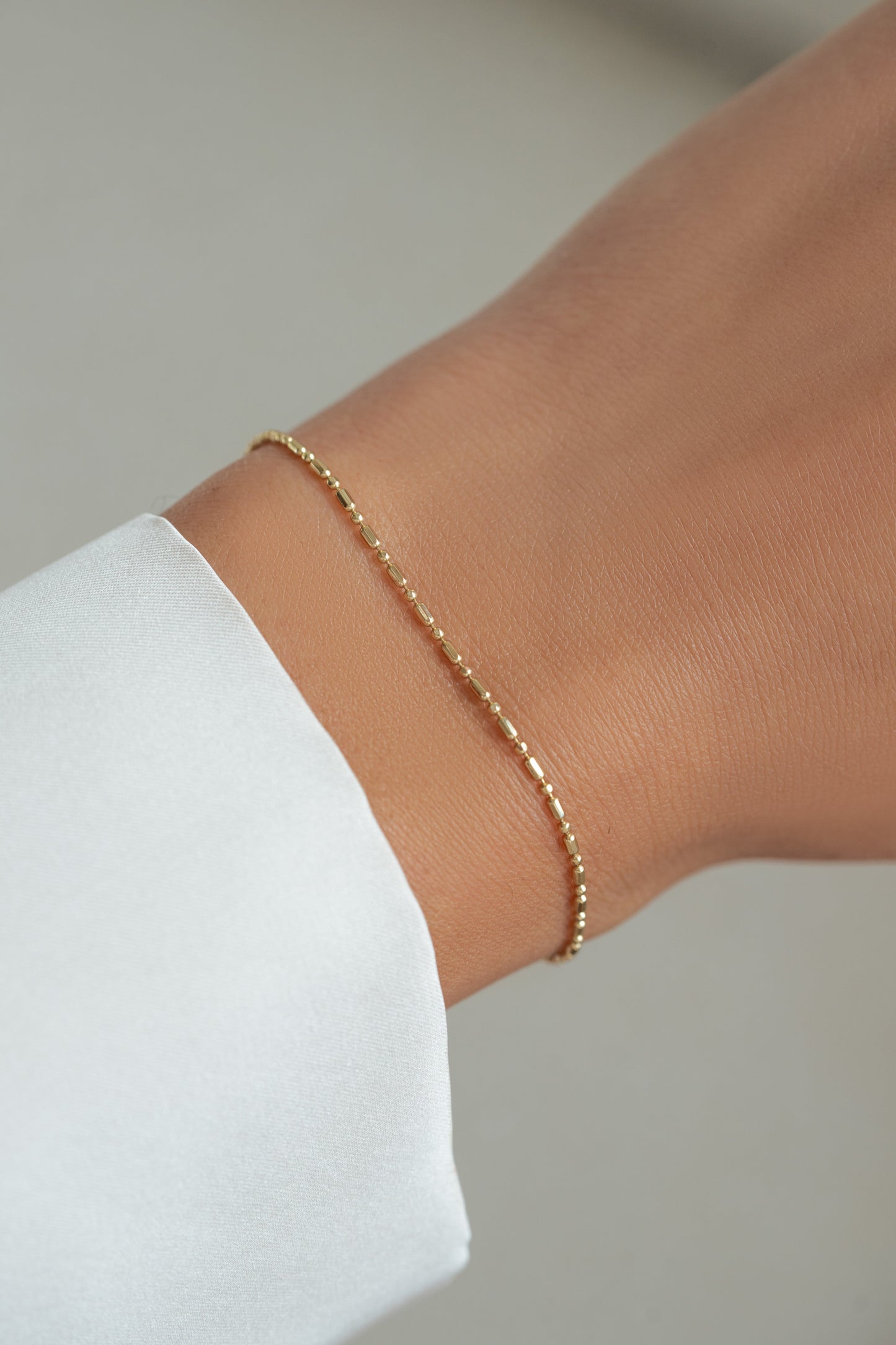 14K Solid Gold Bar Station Chain Bracelet
