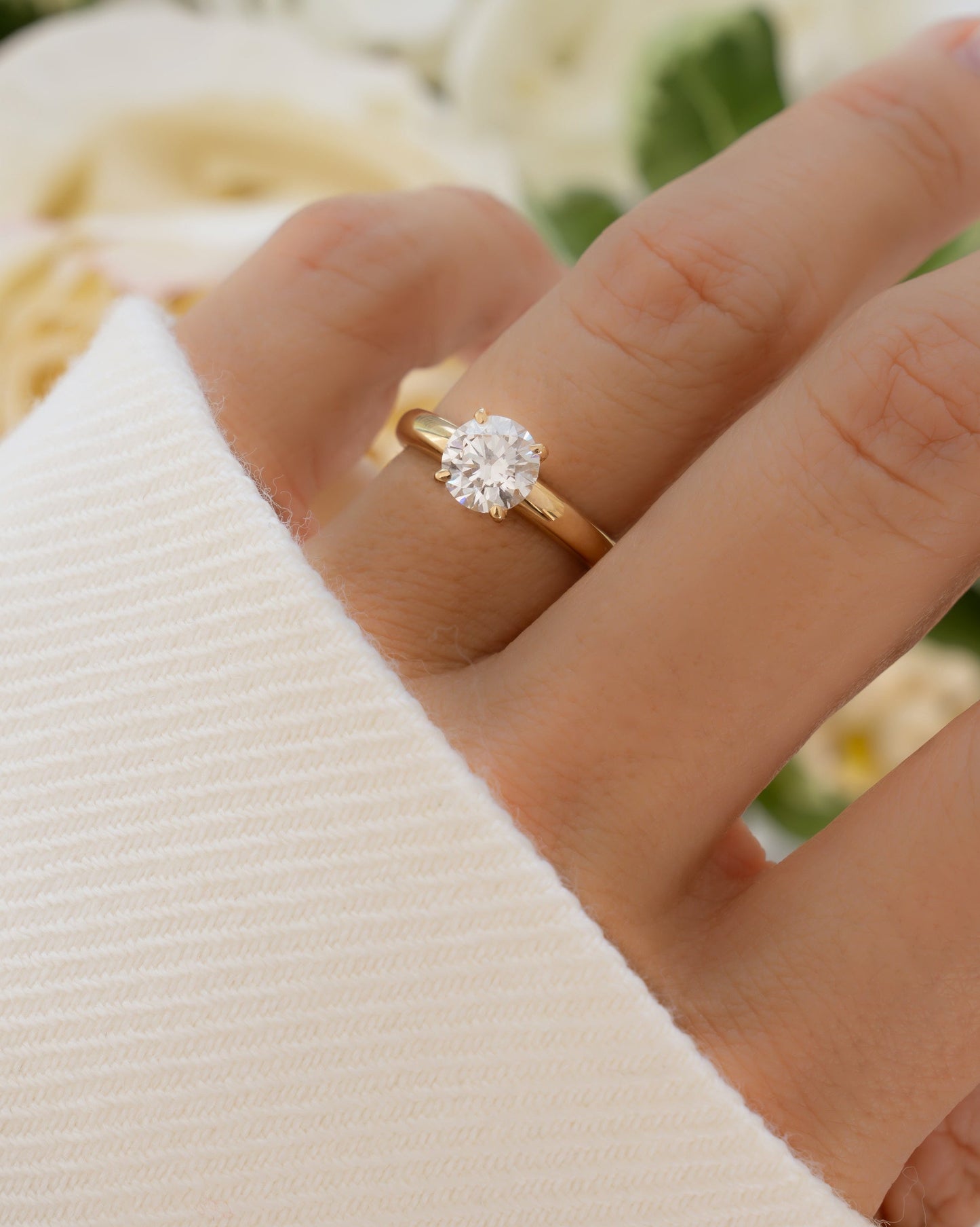 14K Solid Gold Round Solitaire Lab Grown Diamond Ring