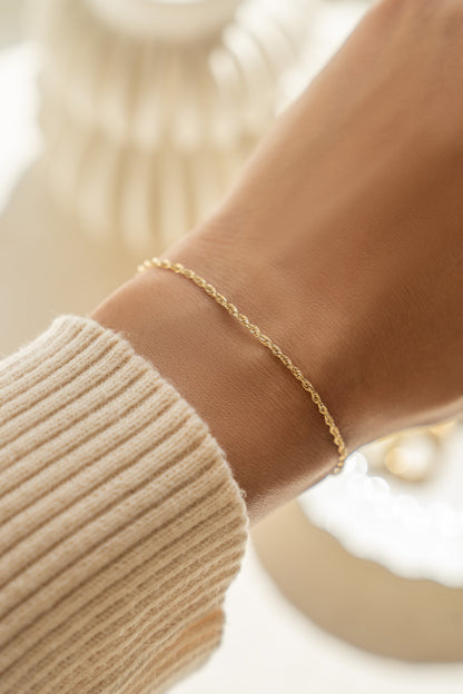14K Solid Gold Twisted Rope Chain Bracelet