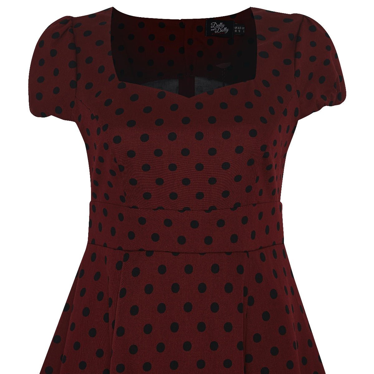 Claudia Flirty Fifties Polka Dot Dress in Burgundy-Black