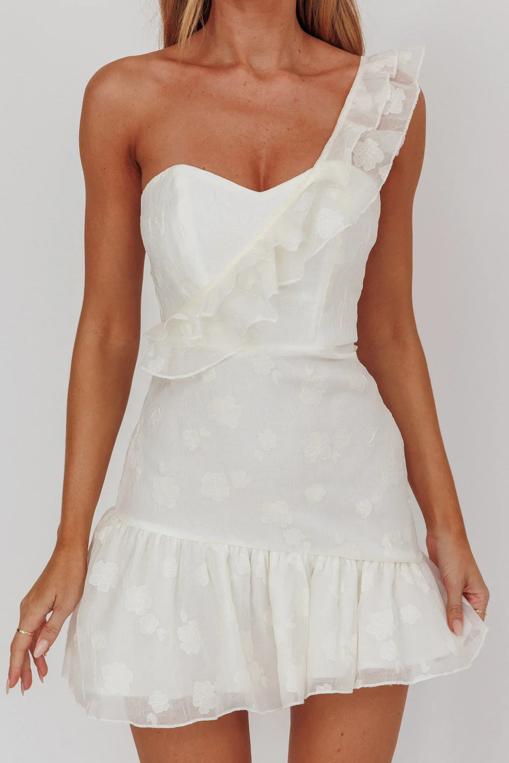 Minka One-Shoulder Ruffle Mini Dress Off White