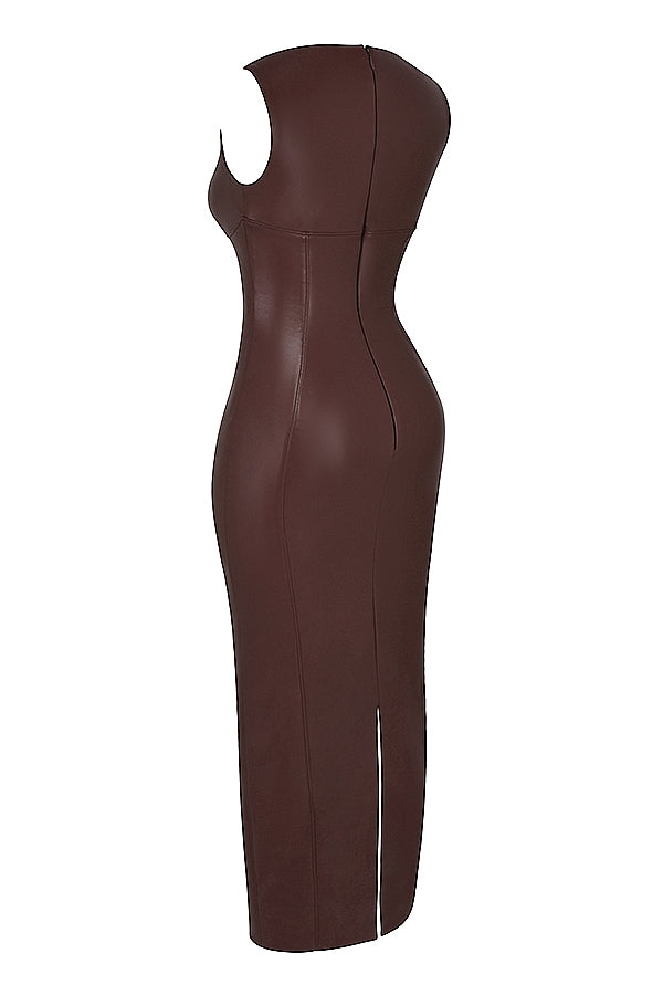 cocoa vegan leather maxi dress