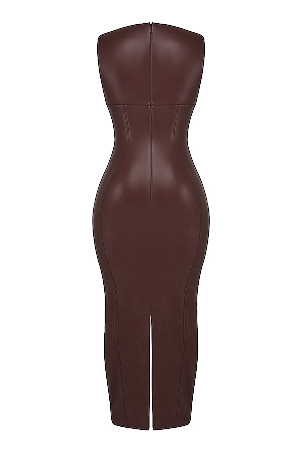 cocoa vegan leather maxi dress