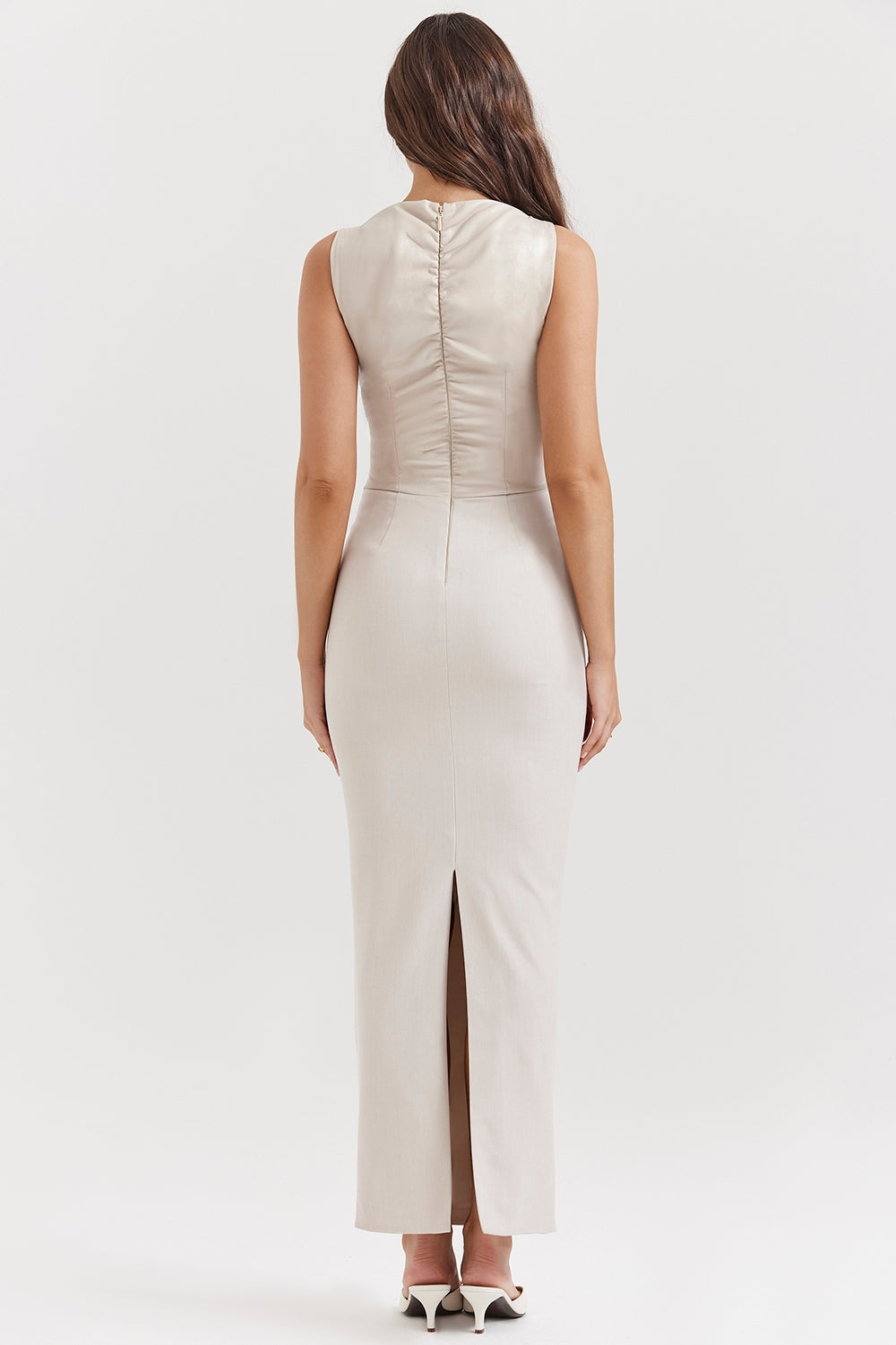 ecru vegan leather maxi dress