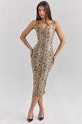 snakeskin print vegan leather midi dress