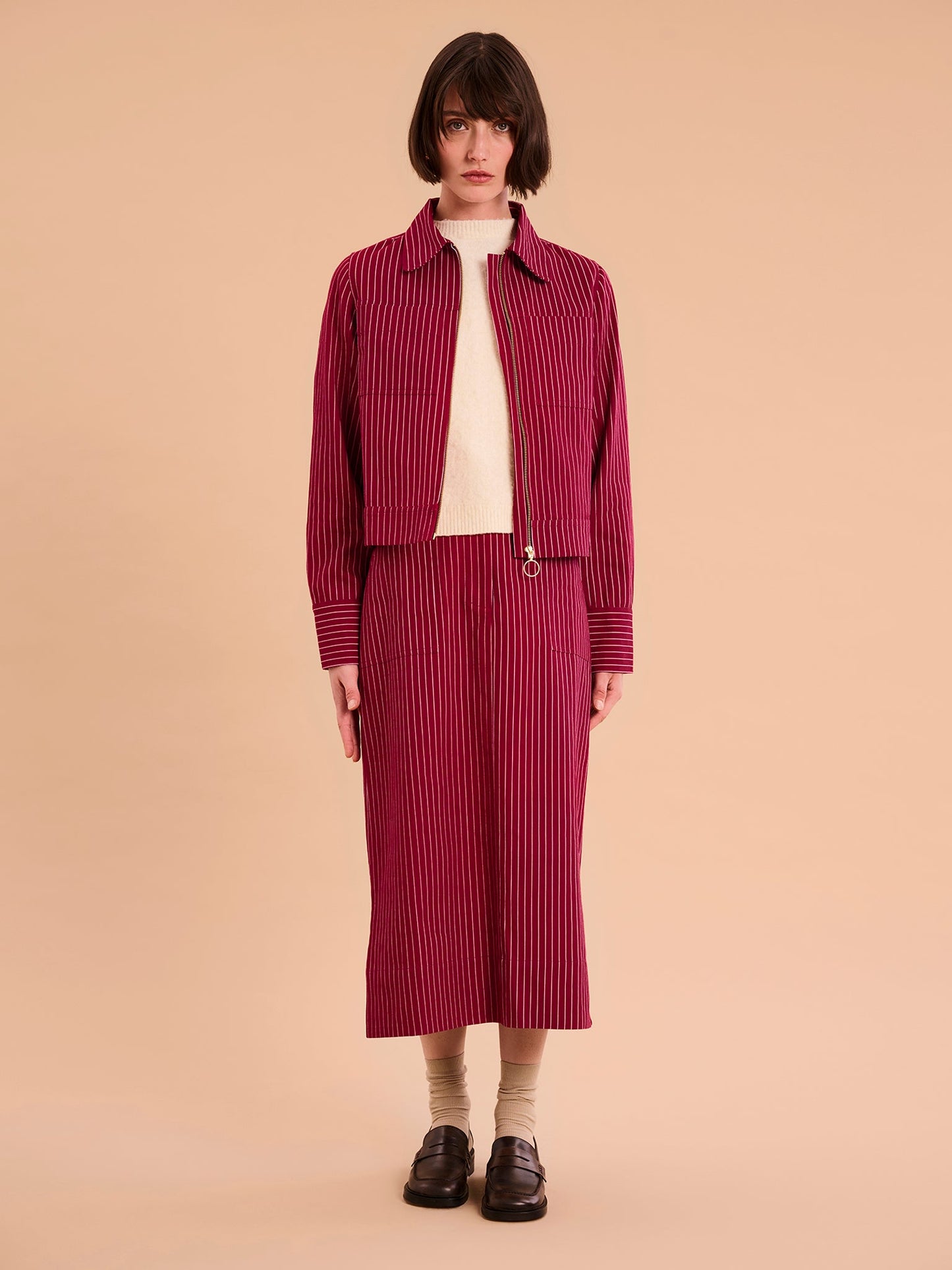 Kelsey Skirt in Burgundy Pin Stripe