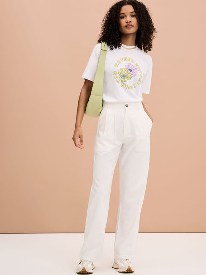 Cinnamon Relaxed Trousers in White Cotton/Tencel