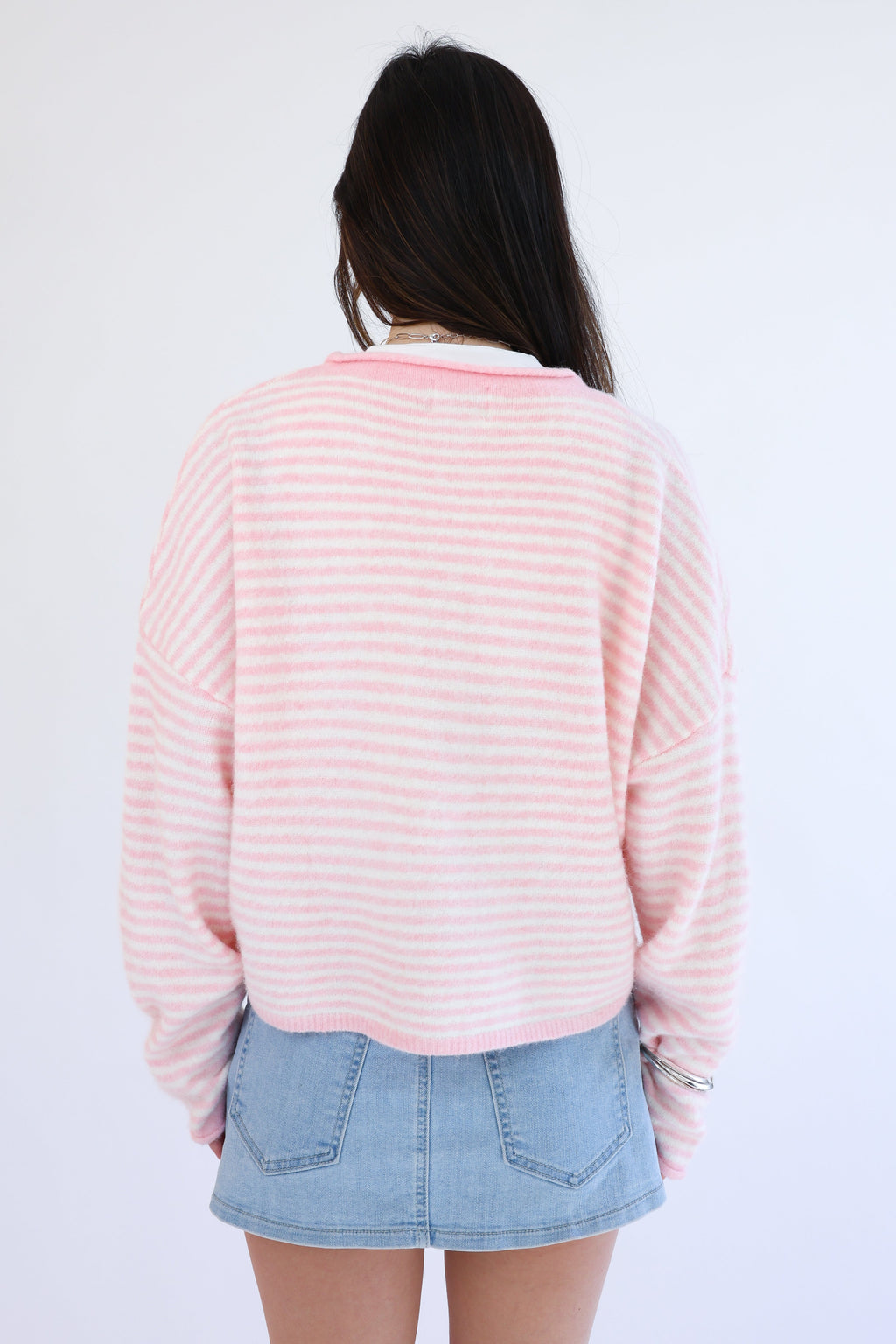 Phoebe Cardigan in Pink/White Stripe