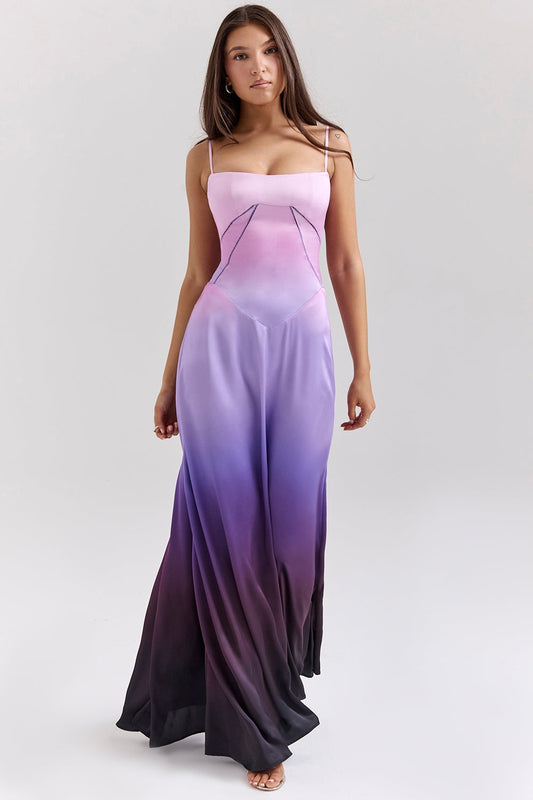 ombre print lace up maxi dress