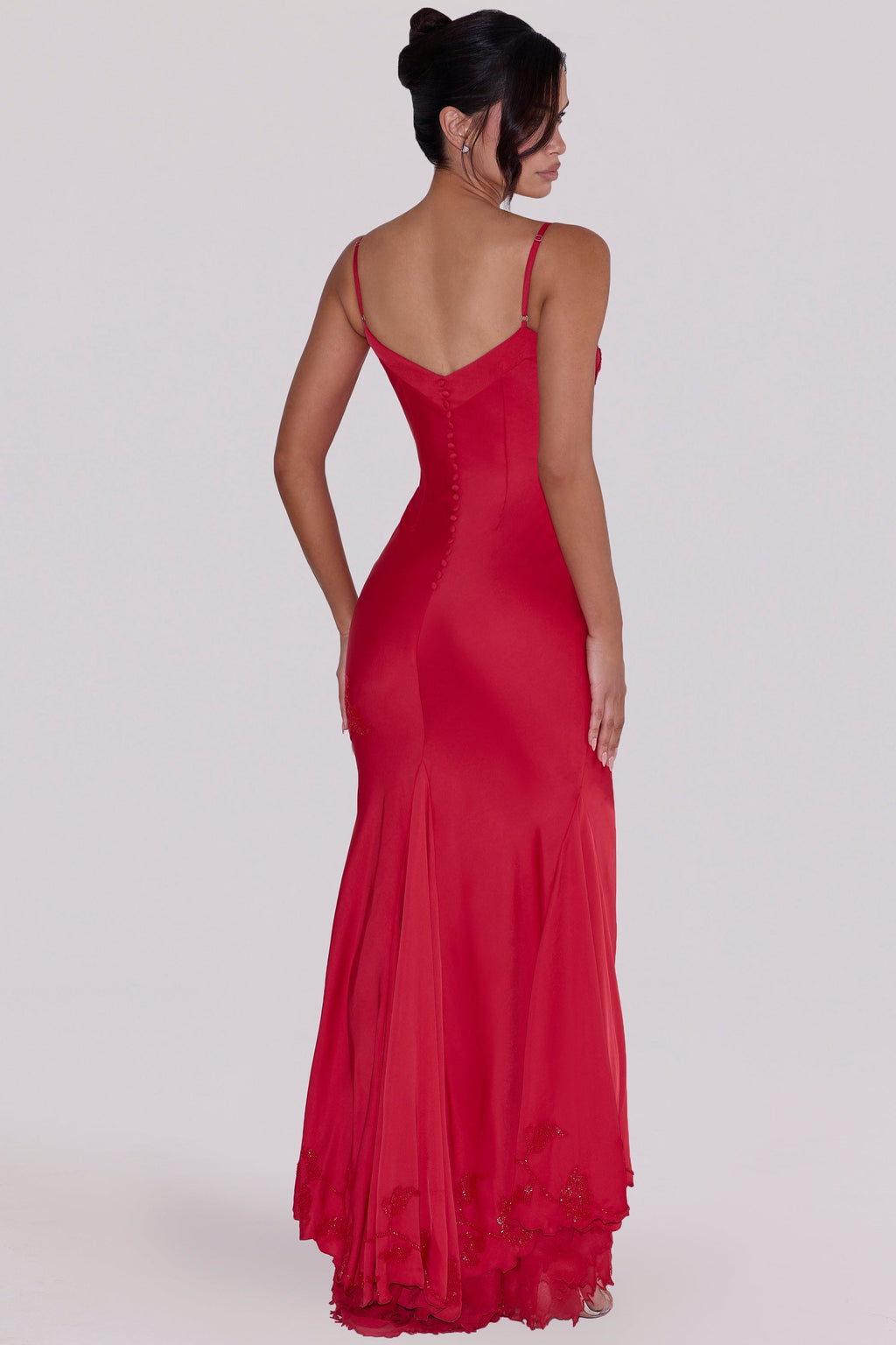 red hand beaded embellished satin maxi dress - limited edition