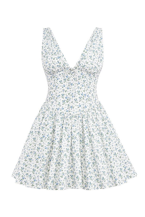 white bluebell print corset mini dress