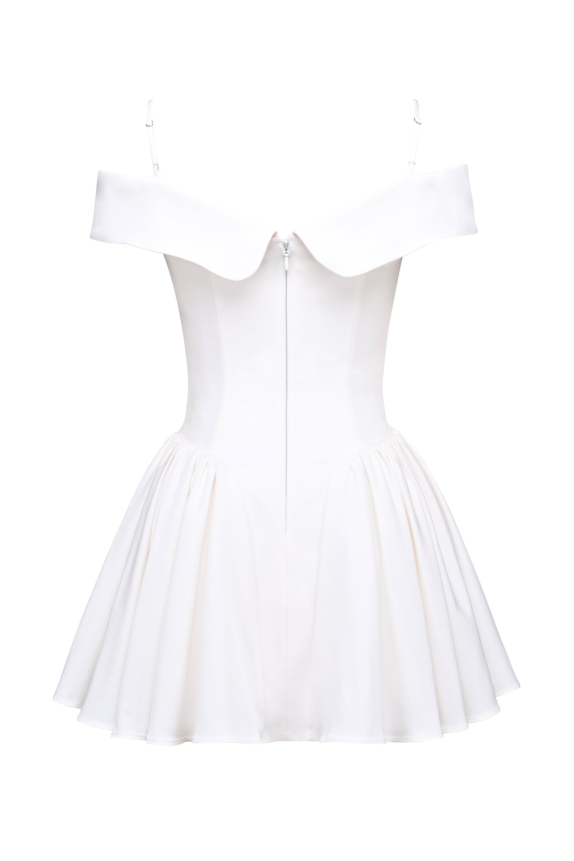 white twill off shoulder mini dress