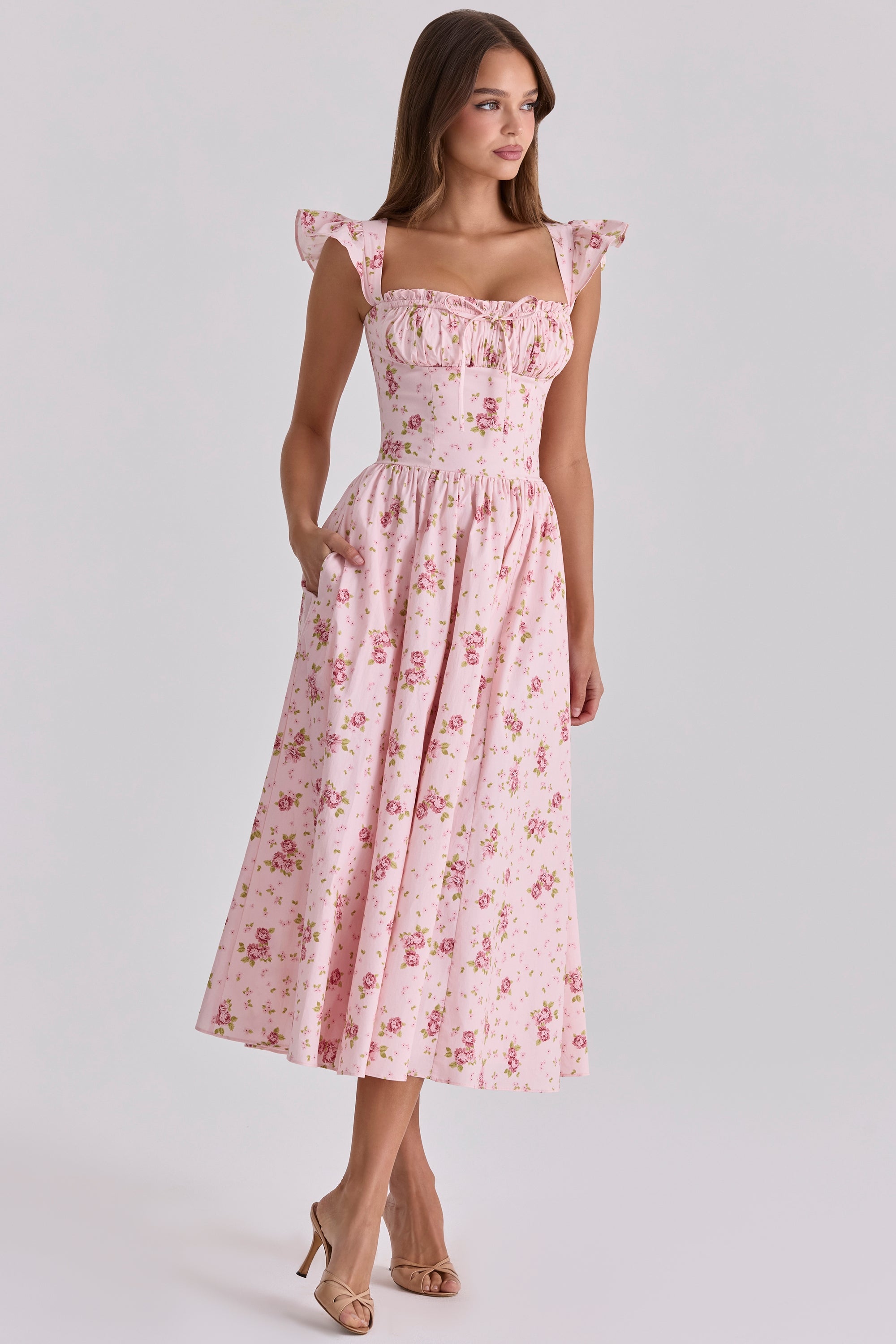 pink vintage rose cotton midi sundress