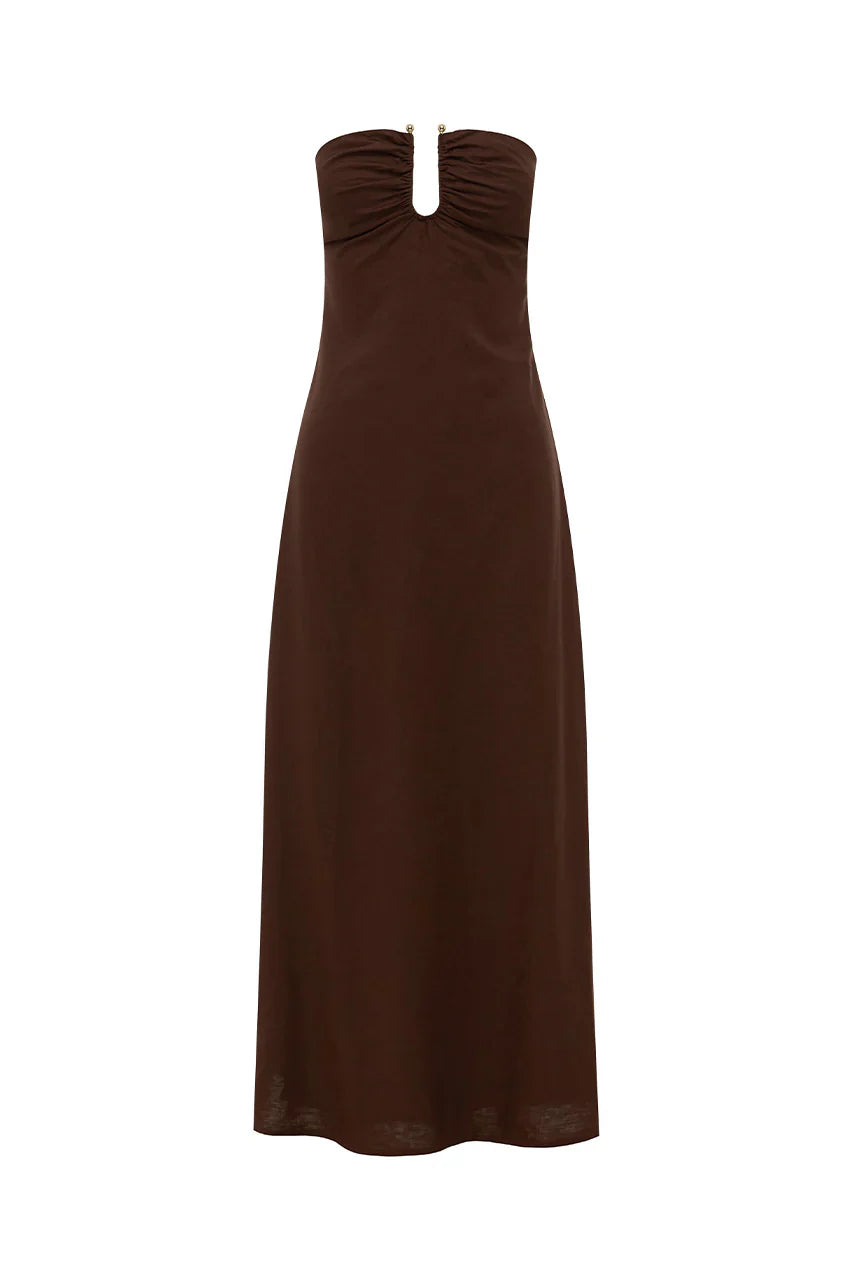 MARTHA STRAPLESS MAXI DRESS - CHOCOLATE