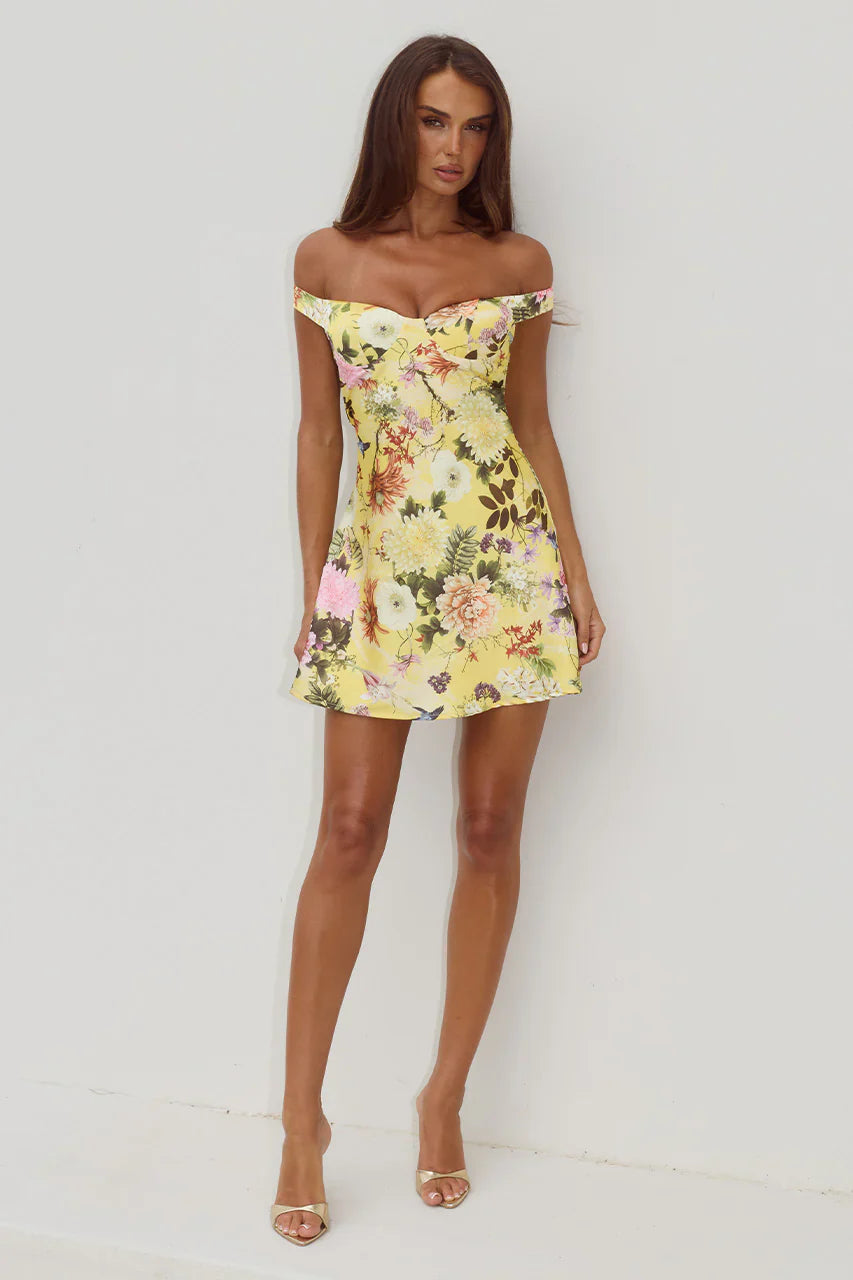 AVETA OFF SHOULDER MINI DRESS - KENDALL YELLOW