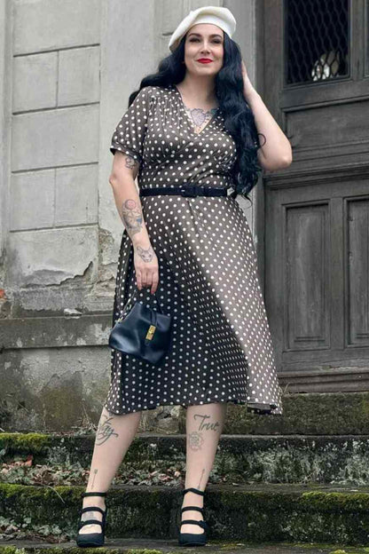 Julia 50s Style Brown Polka Dot Day Dress