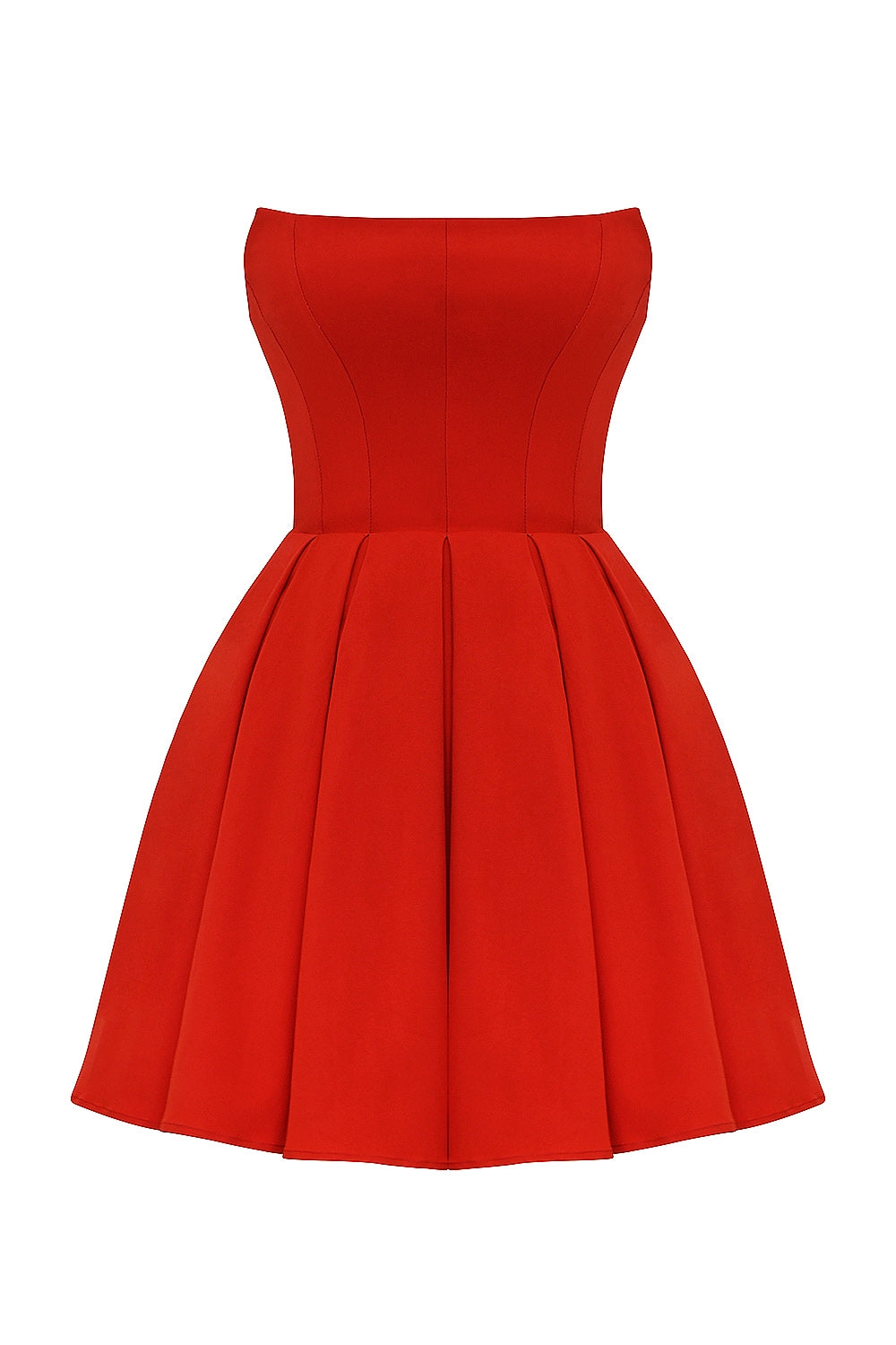 italian tomato strapless pleated mini dress