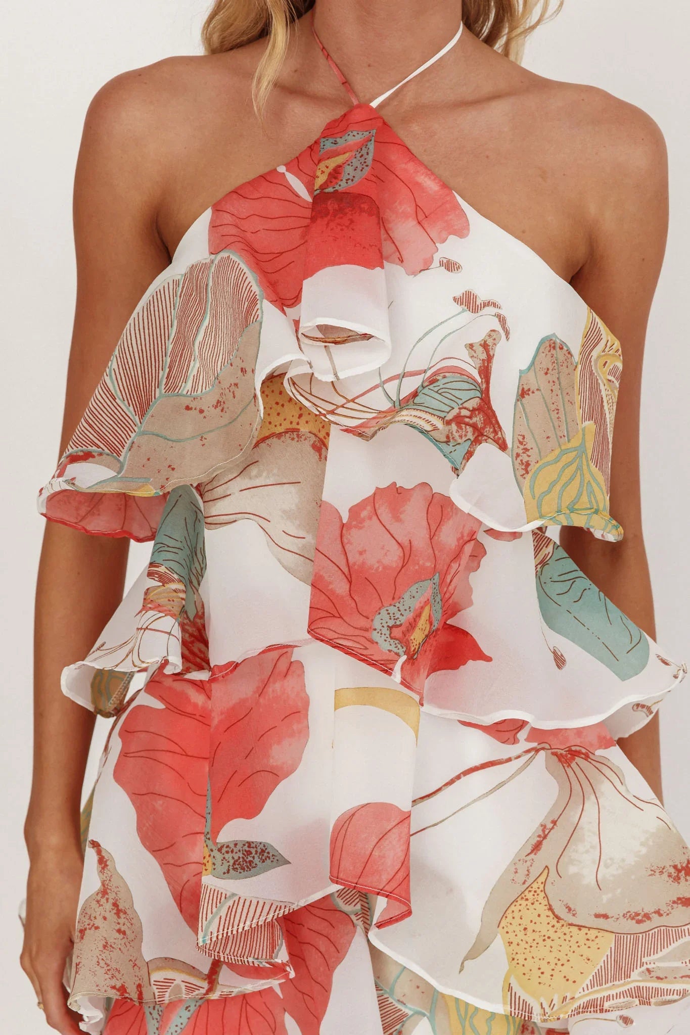 Darylyn Tiered Ruffle Maxi Dress Floral Red