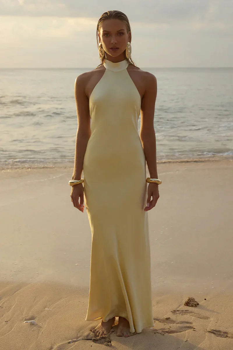 Brigitte Open Back Satin Maxi Dress