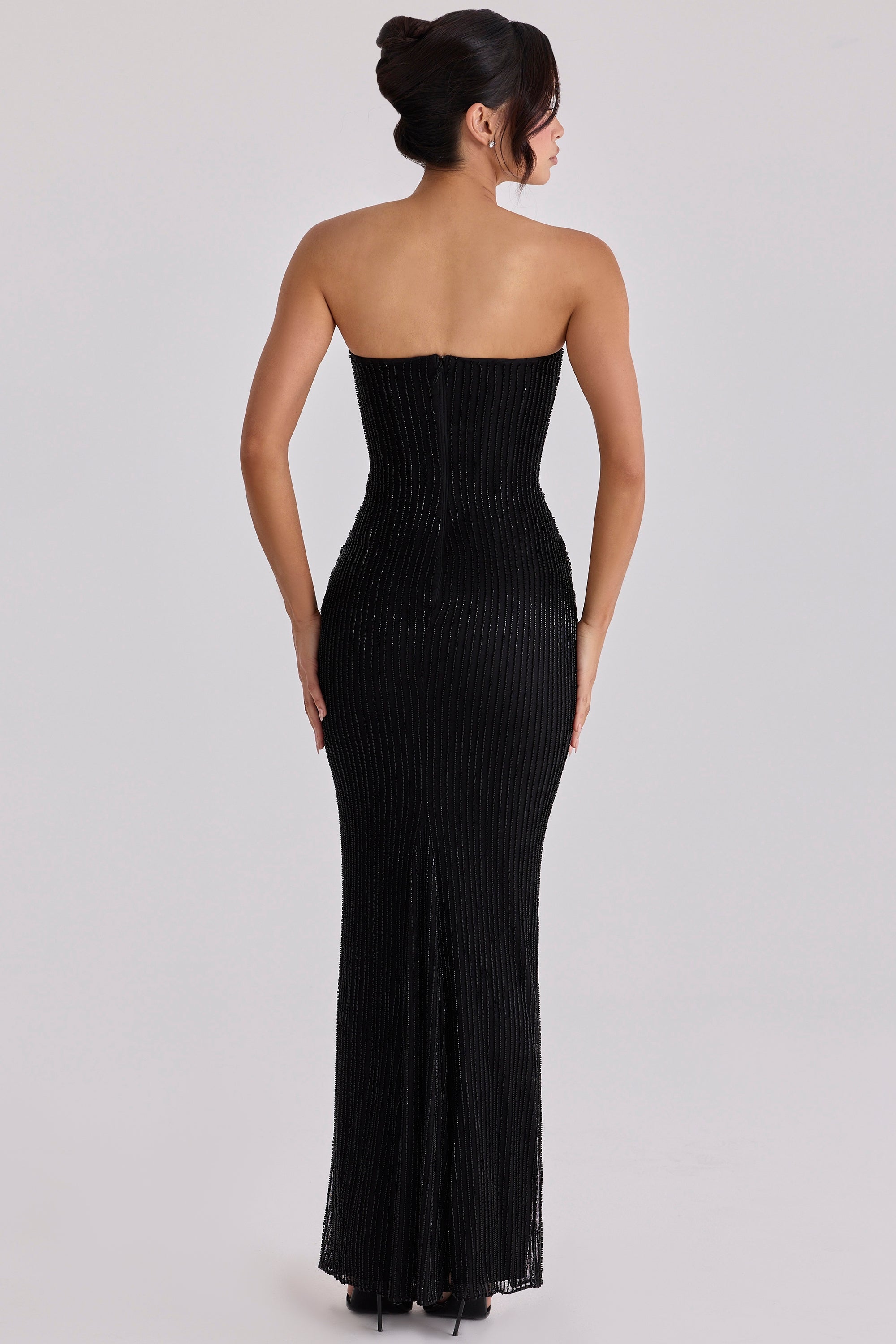 black hand-beaded embellished maxi dress - limited edition