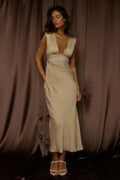 Sun Gaze Sheer Ruched Waist Maxi Dress Ecru