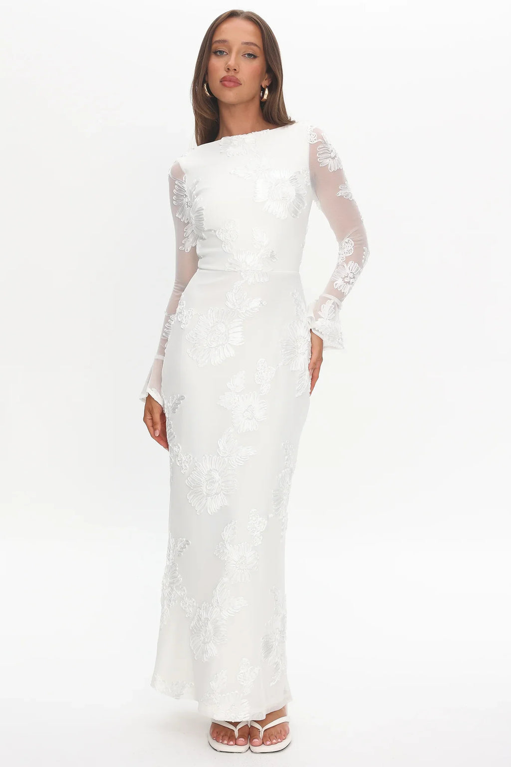 Helsi Long Sleeve Embellished Maxi Dress White