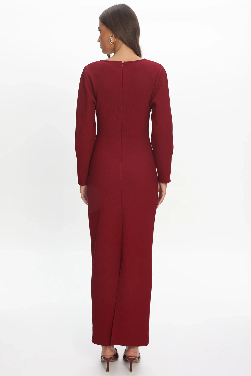 Briona Long Sleeve Buckle Maxi Dress Burgundy