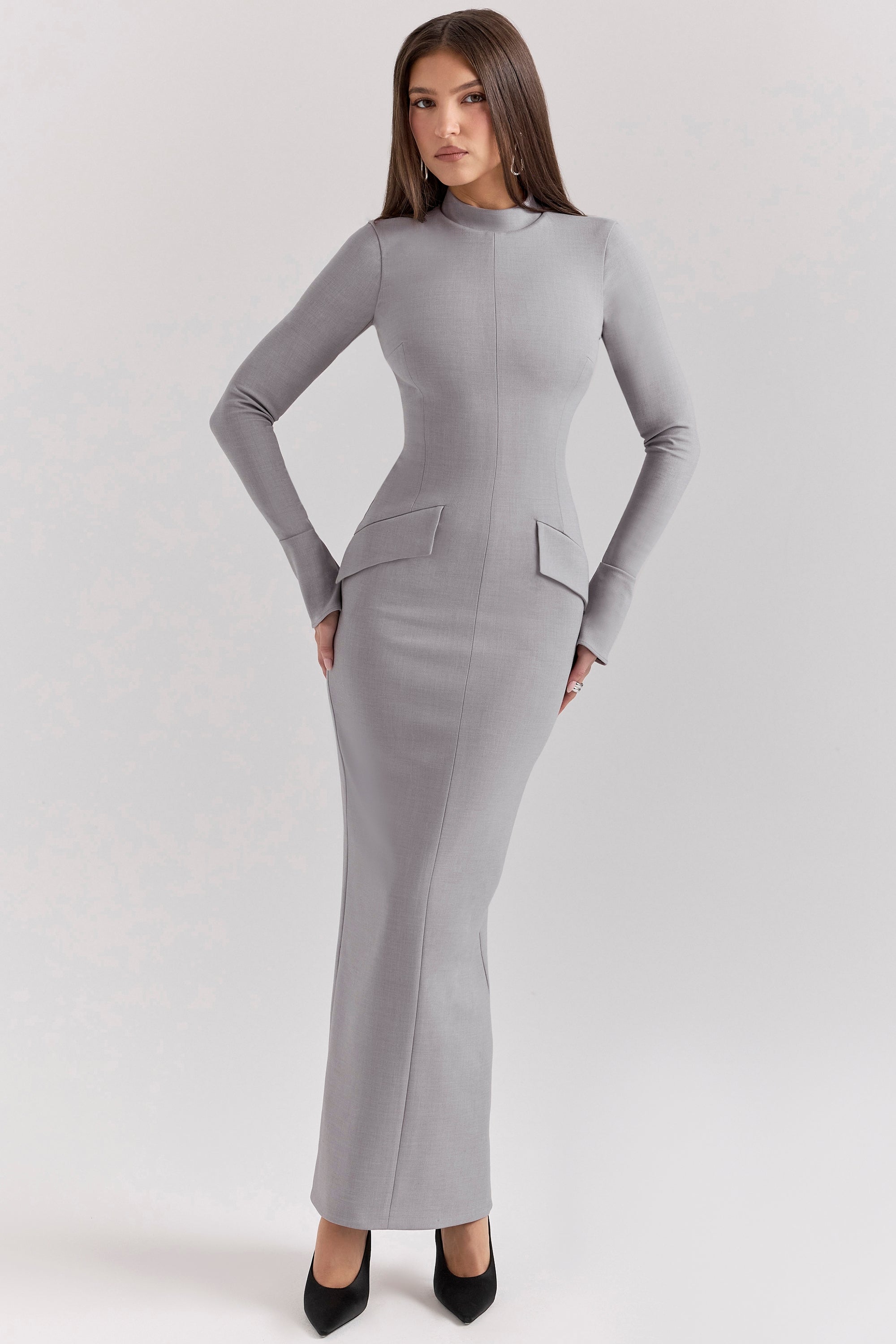 light grey bodycon maxi dress