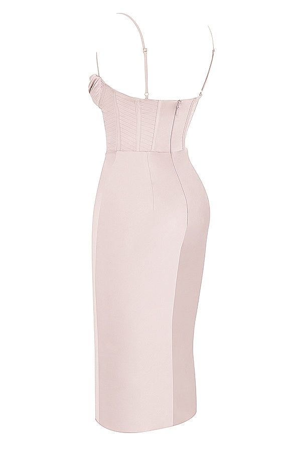 crystal satin corset midi dress
