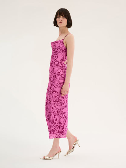 Riviera Slip Midi Dress in Pink Marble