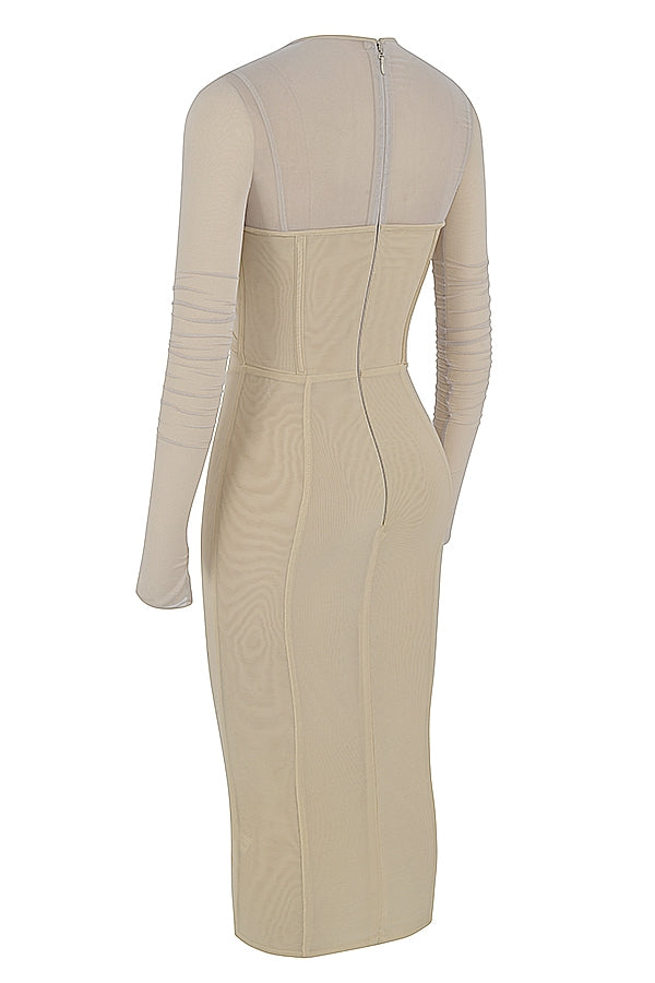 beige corset midi dress