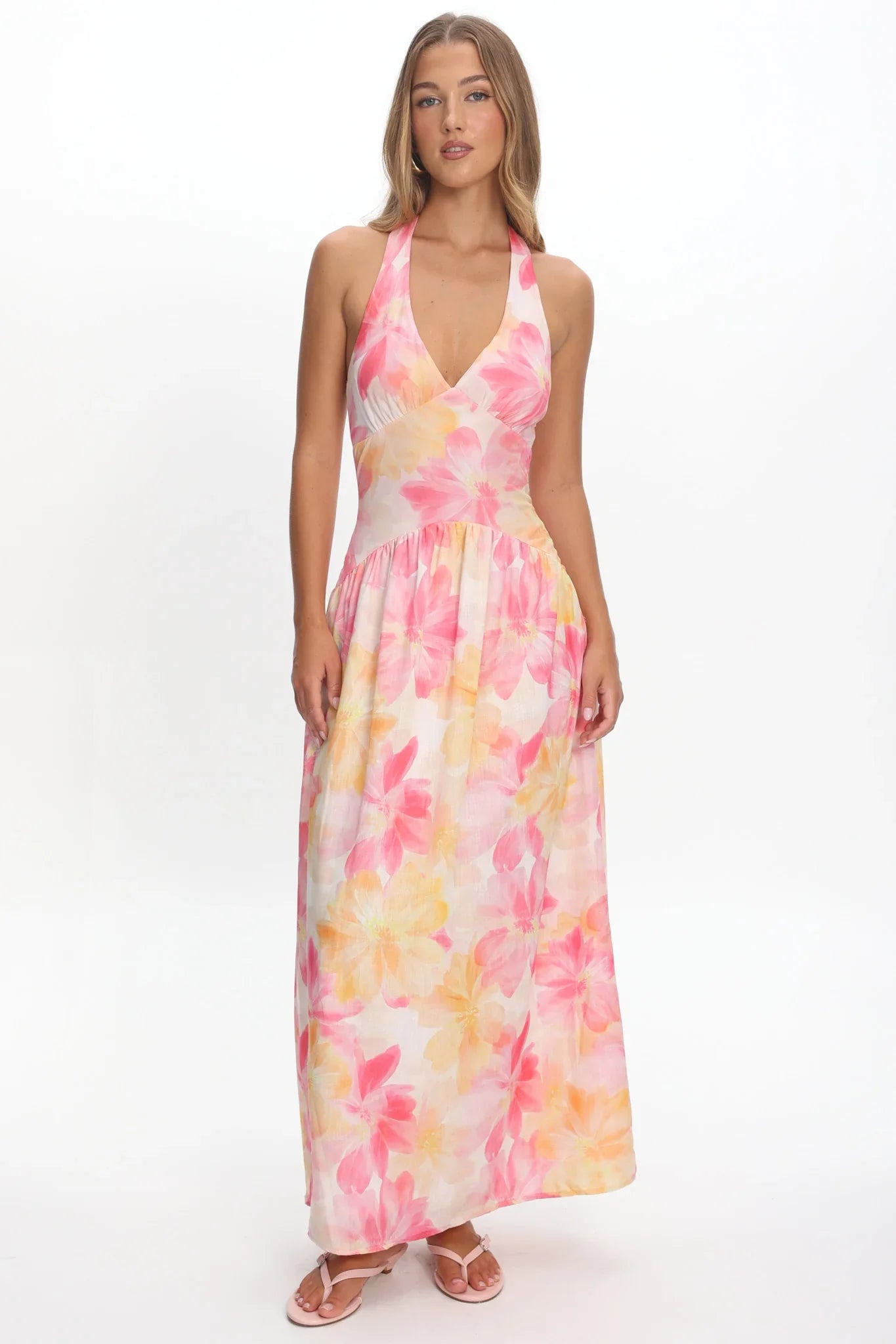 Endira Drop Waist Maxi Dress Floral Pink