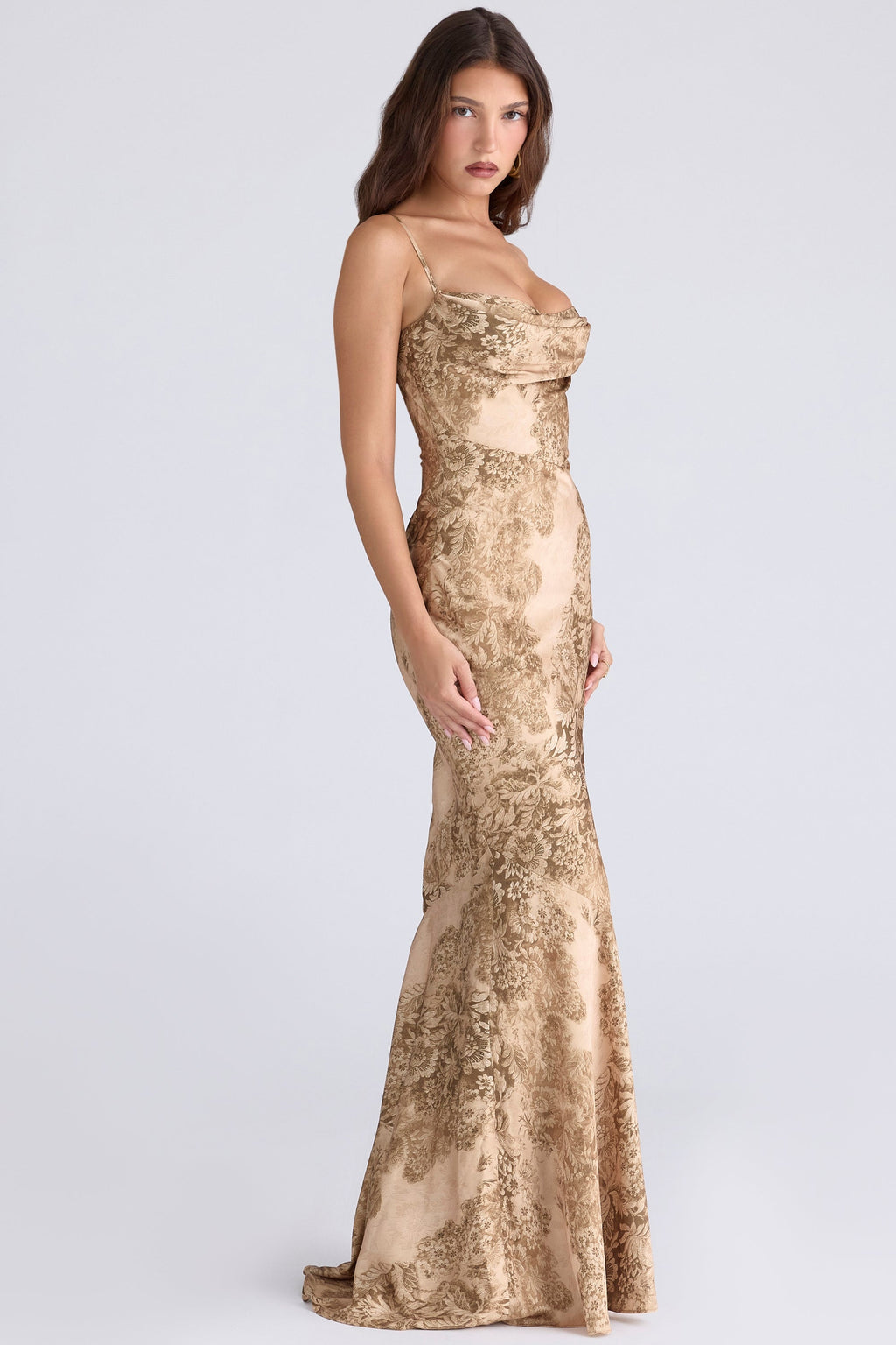 gold patterned satin maxi dress - limited edition