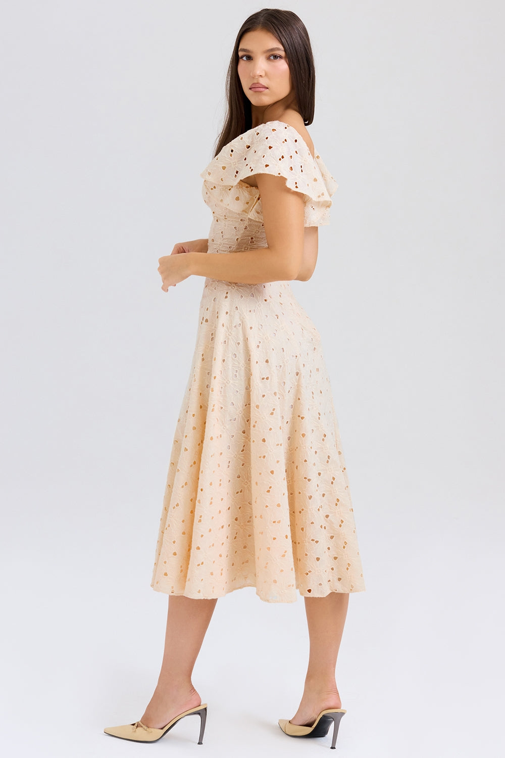 cream tea broderie anglais midi dress