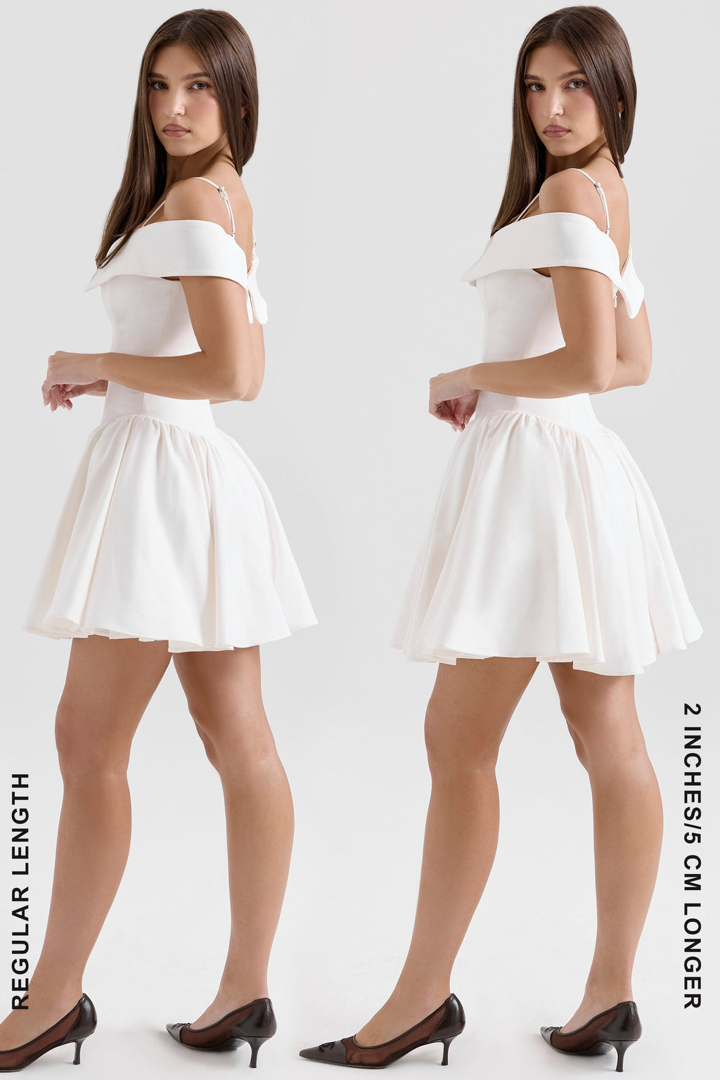 white twill off shoulder mini dress