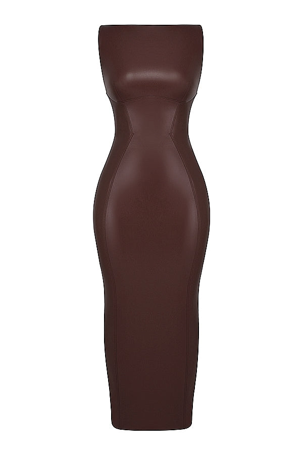 cocoa vegan leather maxi dress