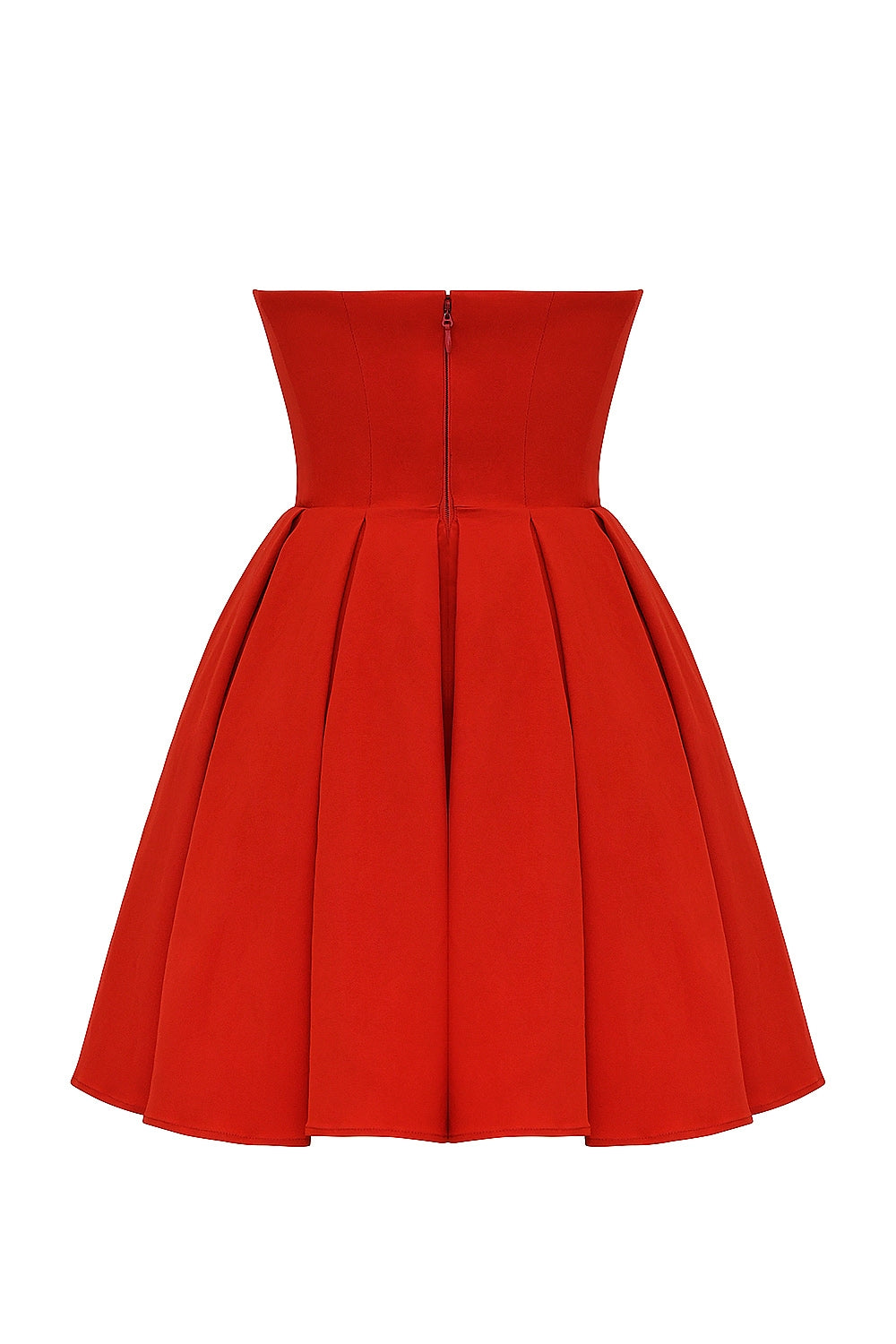 italian tomato strapless pleated mini dress