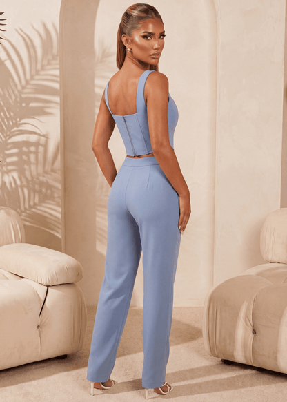 Already Over Corset Top and Trousers Two Piece - Blue