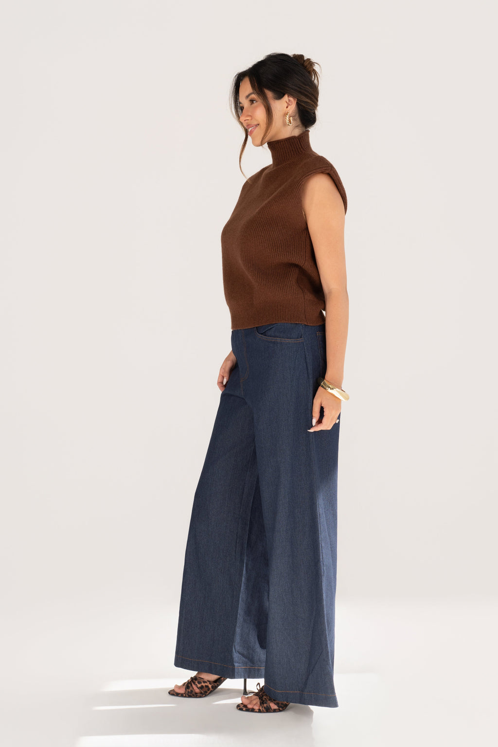 Avery Mock-Neck Ribbed Knit Vest